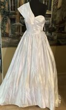 Hebeos White Satin One Shoulder Wedding Gown Long Train NWT 8