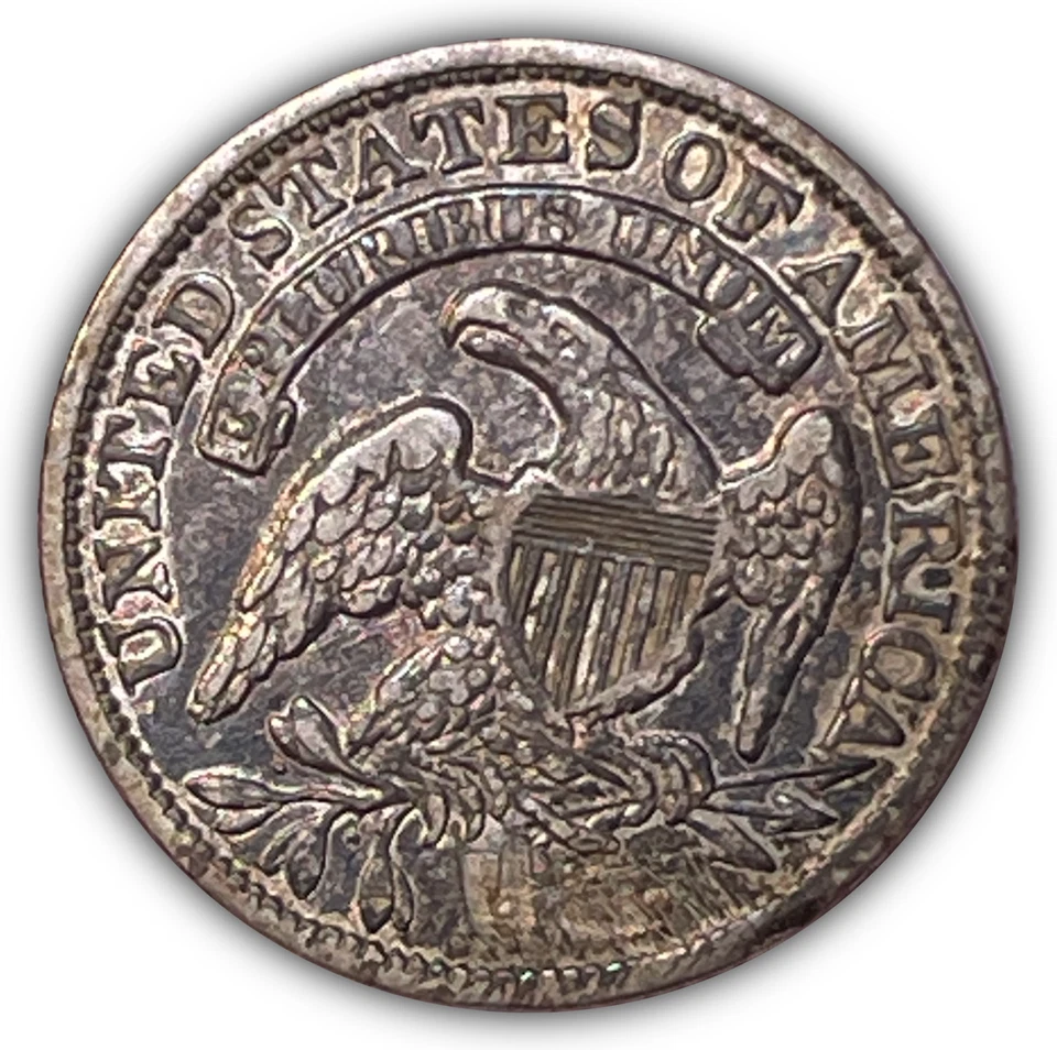 Moneda de media moneda de diez centavos busto tapado 1834 casi sin circular AU, daño inverso #21841 Foto 2 de 2