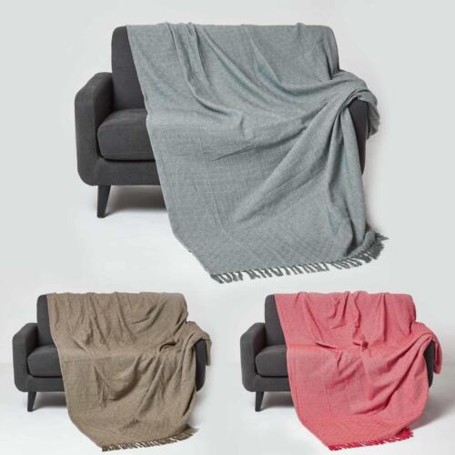 100% Cotton Lightweight Handwoven Textured "MALDA" Throw Blanket with Tassels - Picture 1 of 16