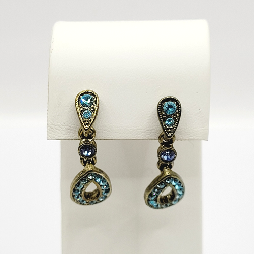 1928 Blue Crystal Teardrop Shape Drop Dangle Pierced Earrings Winter Wonderland - Picture 12 of 24