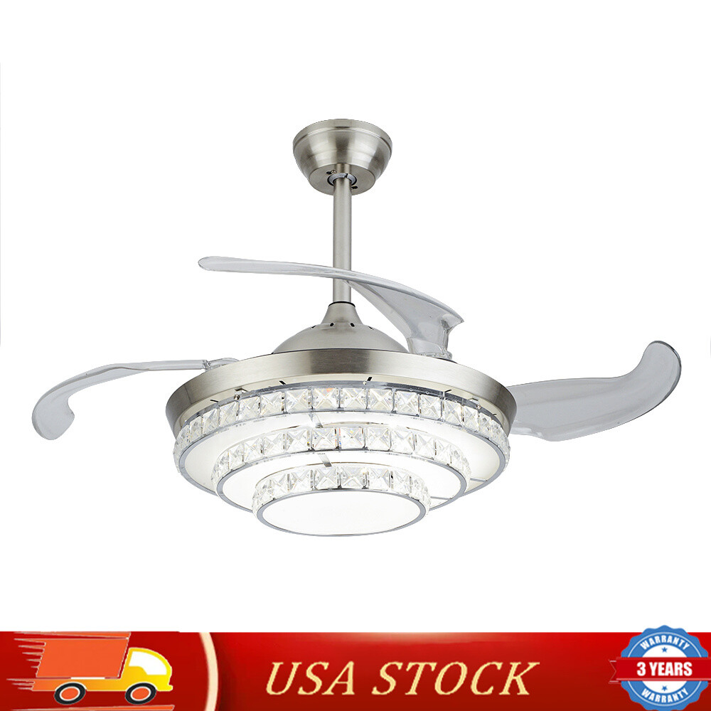 Modern 3-Color Crystal LED Ceiling Fan & Chandelier with Remote  