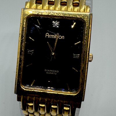 Vintage 1990\'s Asymmetrical  Armitron Now Gold & Black Slightly Used Watch Vintage Armitron Diamond Ladies Date Day Black Dial Gold  main image 2