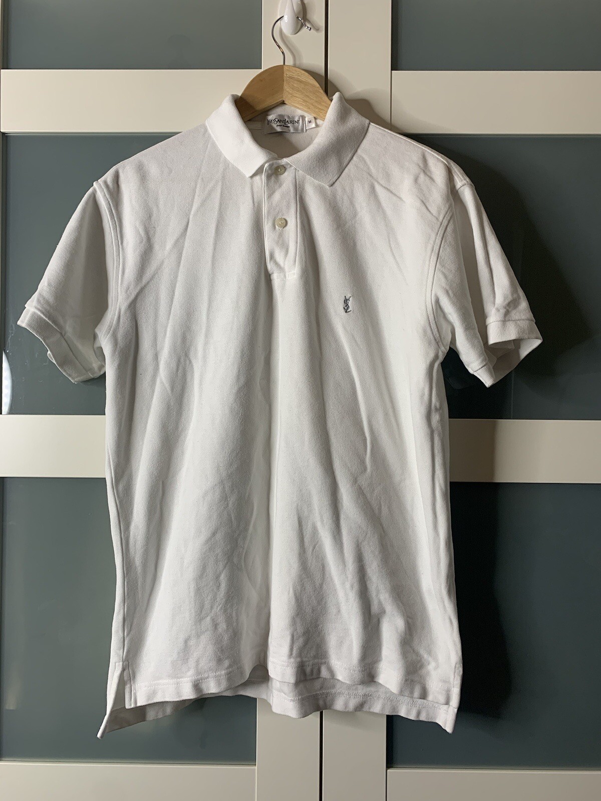 YSL Yves Saint Laurent T Shirt Polo Vintage Logo Uomo L Large Bianco