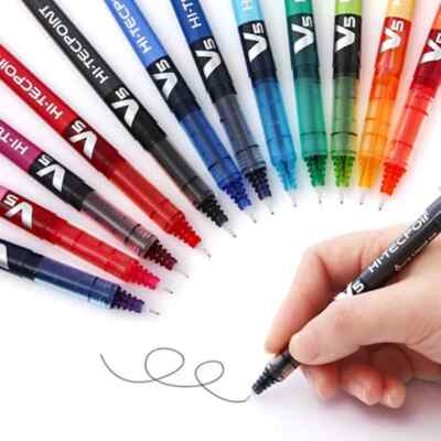 Pilot V5 Hi-Tecpoint Liquid Ink 0.5mm Rollerball Pen 12 Colours Available - NEW