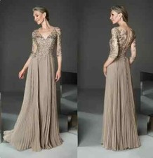 Elegant Champagne Mother of Bridal Dresses Lace Appliques Half Sleeve Long