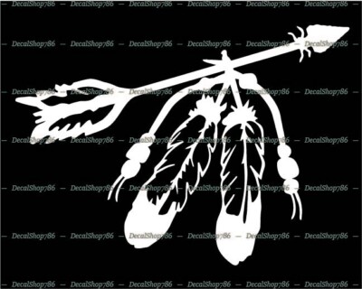 Native American Indian Arrow w/Feathers - Car Vinyl Die-Cut Peel N' Stick Decals