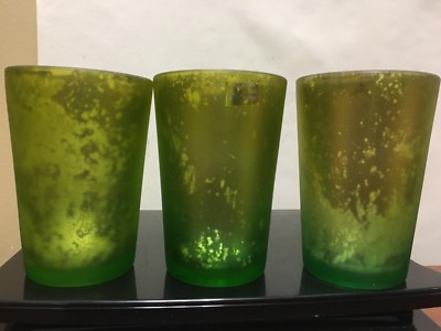NEW Set of 3 Crate & Barrel Mercury Glass Splendid Votive Candle Holders Green 