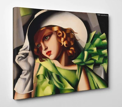 SHOPART Tamara de Lempicka Donna in Verde Stampa su Tela Cotone Vernice Pennellate