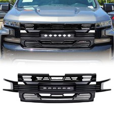 Glossy Black Front Armor Grill Woff-road Led For 19-21 Chevrolet Silverado 1500