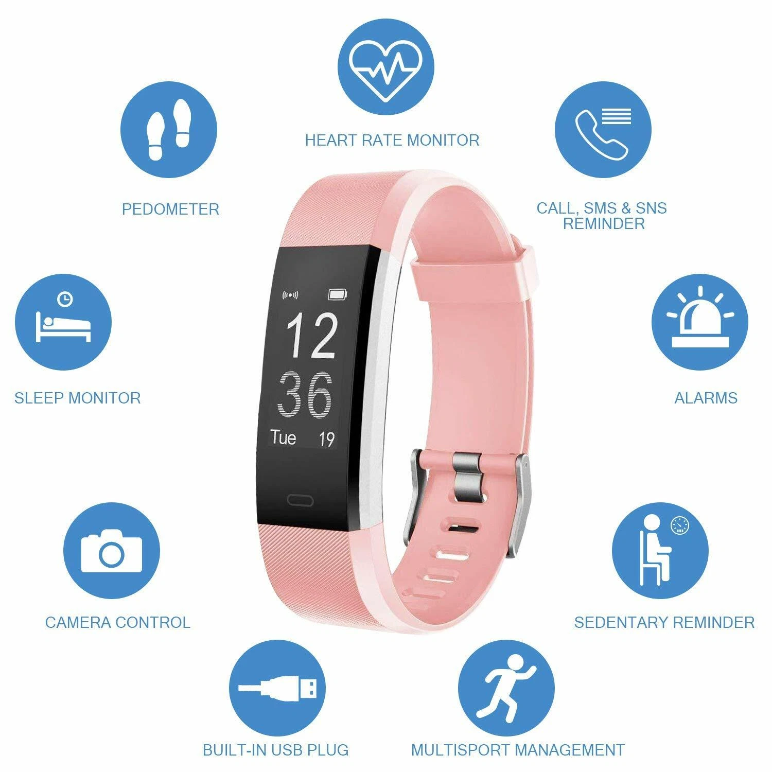 Fitness Tracker, Heart Rate Monitor Smart Watch w Sleep Monitor Pedometer Waterp