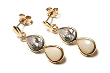 9ct Gold Opal and CZ Teardrop Earrings Made in UK Gift Boxed Birthday Gift
