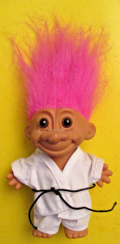 Russ Troll Doll Black Belt Karate Martial Arts  5" Pink Hair Vintage Toy
