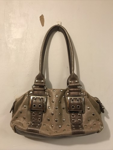Kathy van zeeland cartera Tan Marrón Topo Oro Metálico Bling Enchapado Con  Tachas Bolso Vegano | eBay