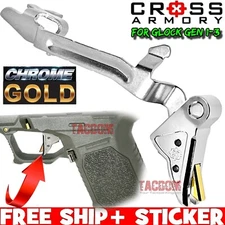 CROSS ARMORY CHROME GOLD FLAT CURVE Trigger + ENHANCED Bar for GL0CK GEN 1 2 3