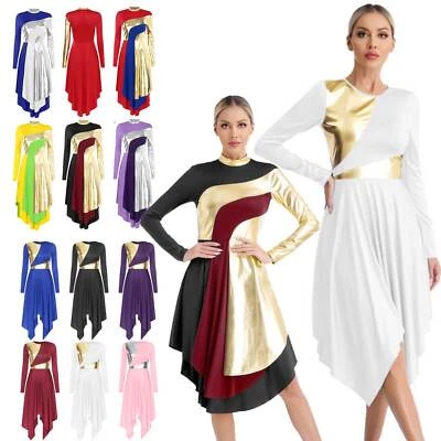 UK Women Lyrical Dance Dress Metallic Patchwork Worship Praise Tunic Overlay