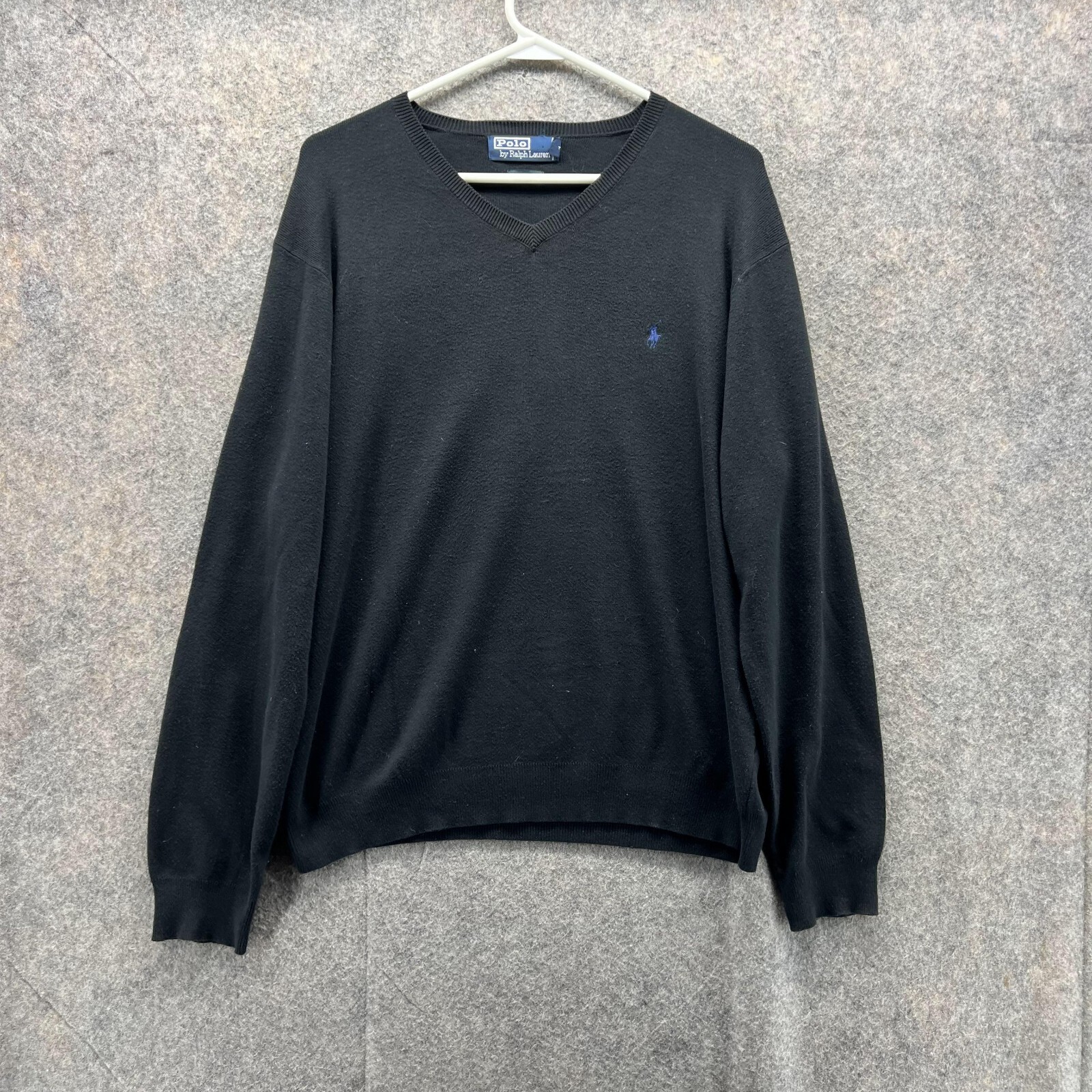 Maglione Ralph Lauren Uomo Grande Felpa Nera Pullover Collo a V Pima Cotone Pony