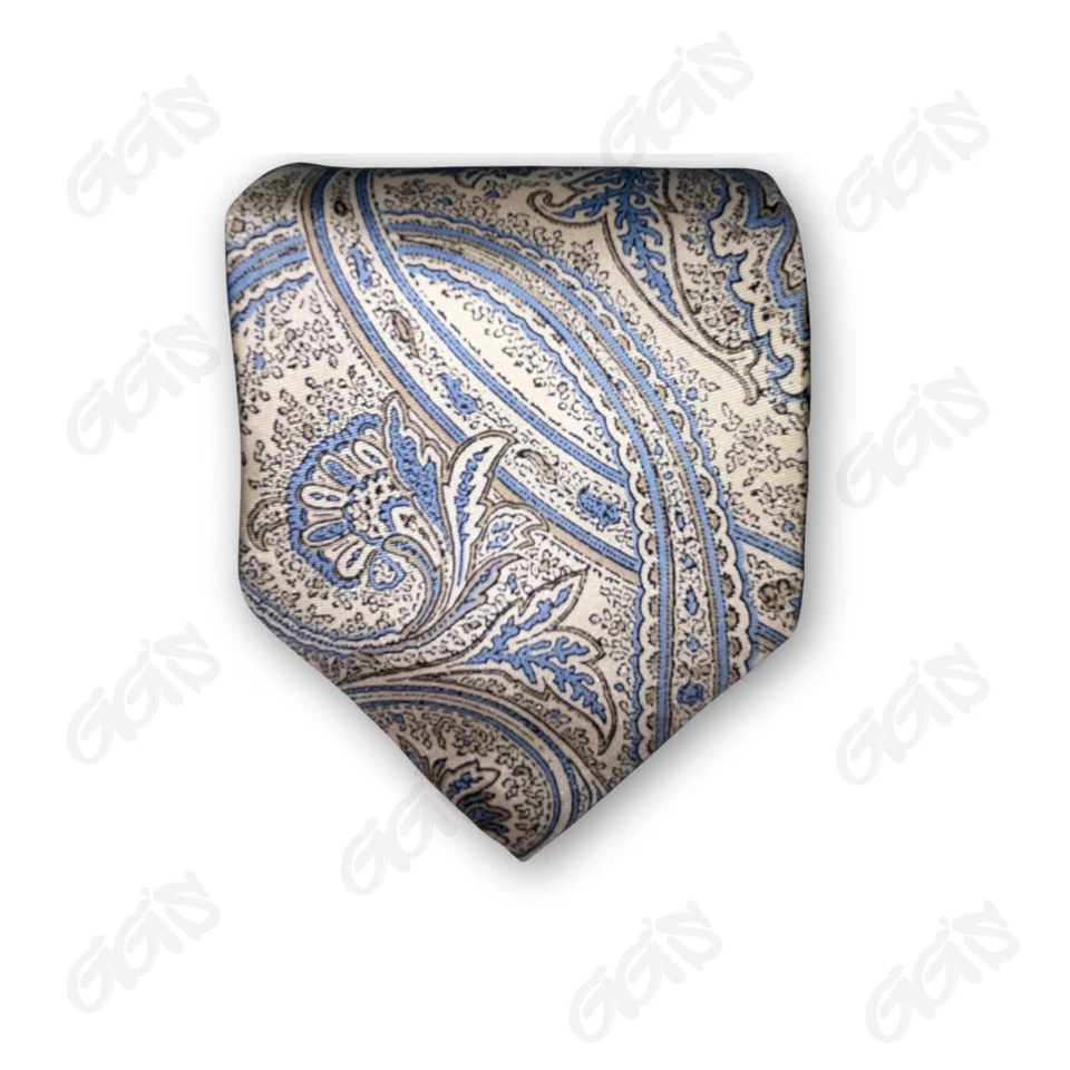 Corbata John Weitz Hombre L 58” W 3.5” Azul Claro Plata Geo Abstracto Paisley Toda Seda Foto 3 de 4