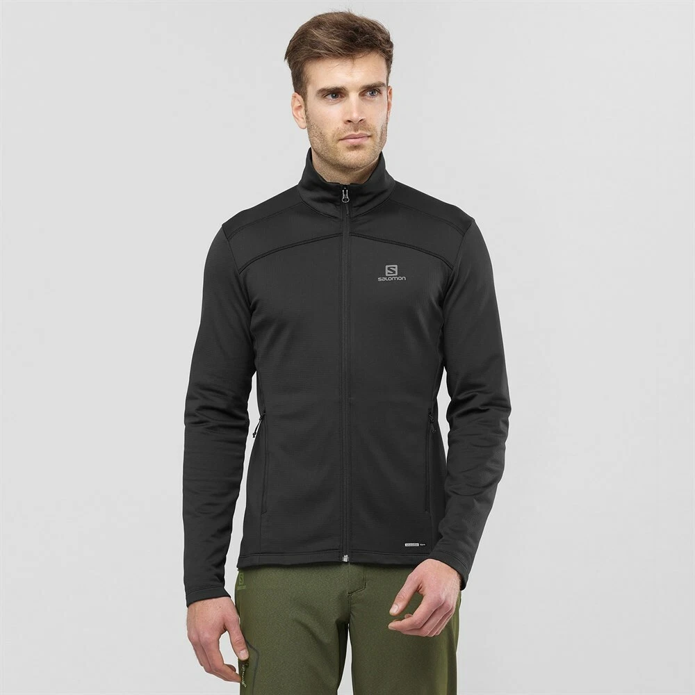 SALOMON DISCOVERY LIGHT FULL ZIP MEN&#039;S FLEECE MIDLAYER JACKET BLACK | eBay