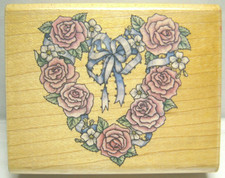 RUBBER STAMPEDE - A809E ROMANTIC WREATH - ROSE HEART 2 1/4" X 2 3/4" INK STAMP