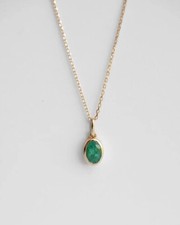 1CT Oval Cut Natural Green Emerald In 14k Gold Plated May Birthstone Necklace