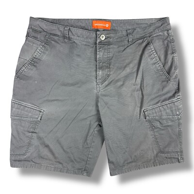 Merrell Mens Articulus Cargo Shorts Gray Distressed Stretch Cotton Canvas 36