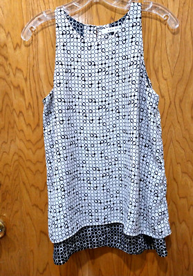 Max Studio *S sleeveless tunic blouse POLKA DOT Black cream flowy 2-toned layers
