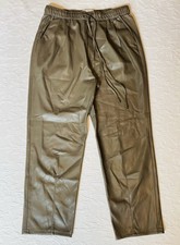 Zara Women  s Faux Leather Pants Straight Leg Olive Drawstring Classic Size S
