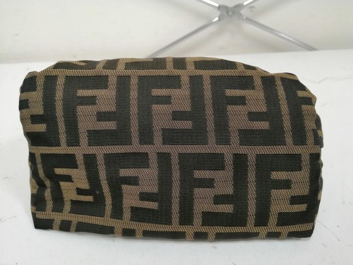 FENDI Vintage Zucca Mini Vanity Pouch Handbag Nylon Canvas Brown Authentic Japan - Picture 6 of 11