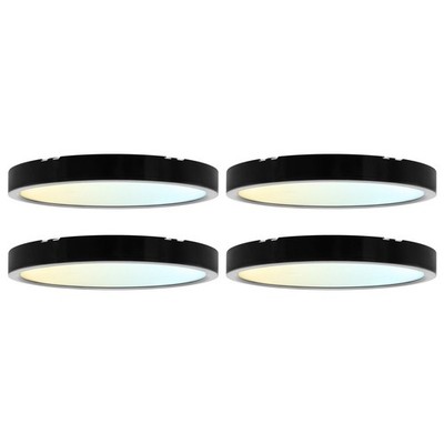 LUXRITE 7'' LED Flush Mount Light, 5CCT, 1150LM, 110° 14W Dimmable Black Trim 4PK