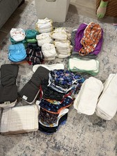 Huge 115 Diapering Lot , Mixed Brand Adjust Covers  Inserts Unisex Designs ,