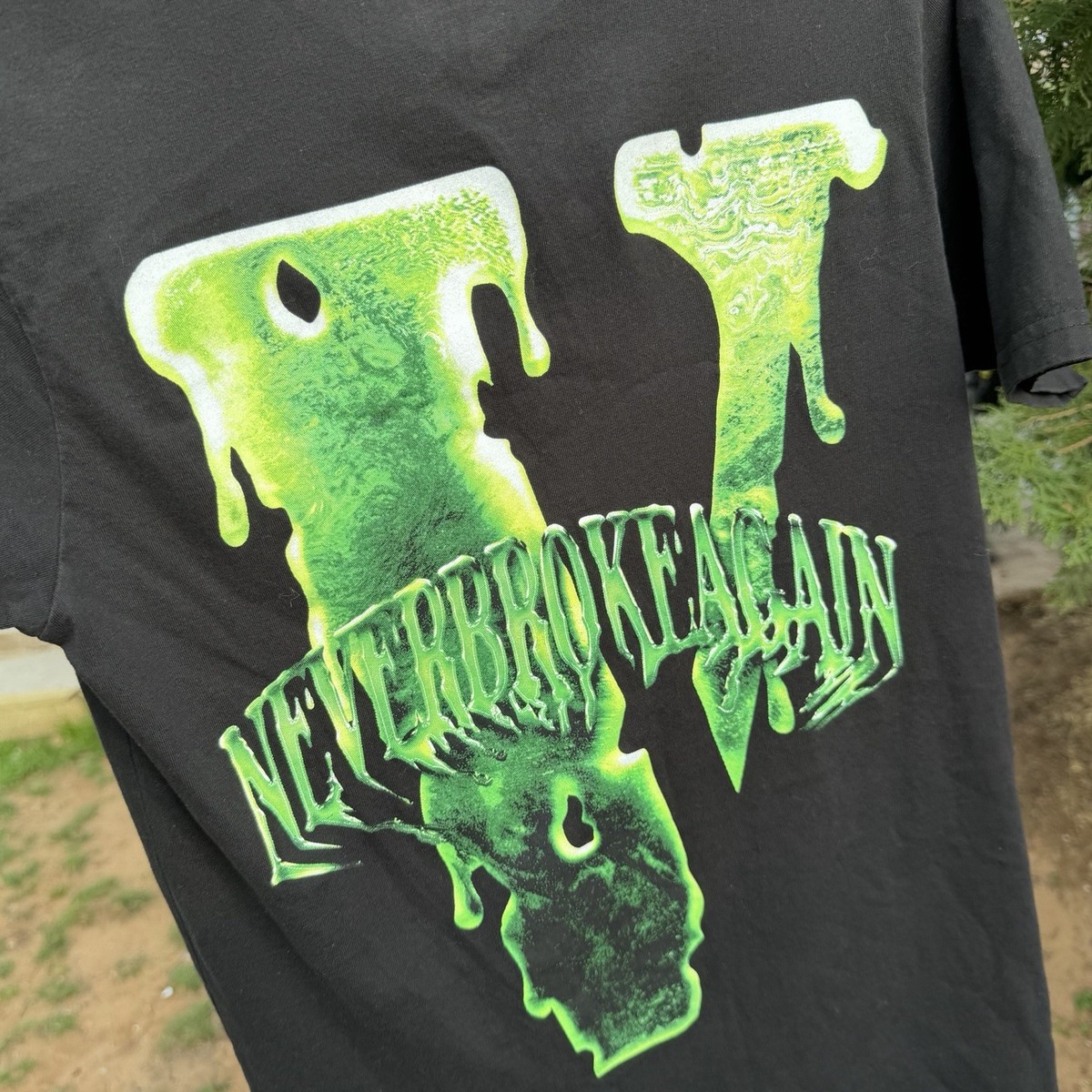 Vlone Never Broke Again Size Small Black And Green Slime Tee Shirt