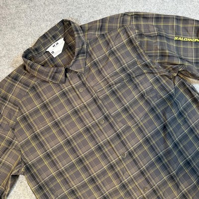 Salomon Shirt Mens XL Gray Plaid Short Sleeve Button Up Hiking Outdoor Casual