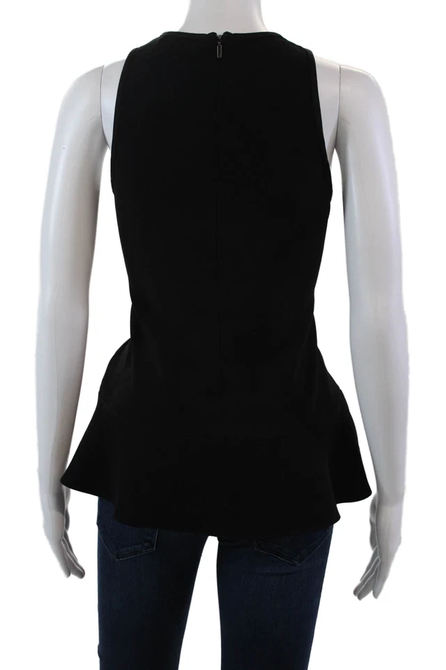 Camiseta sin mangas Trina Turk para mujer de seda cuello redondo sin mangas peplum negra talla pequeña Foto 3 de 4