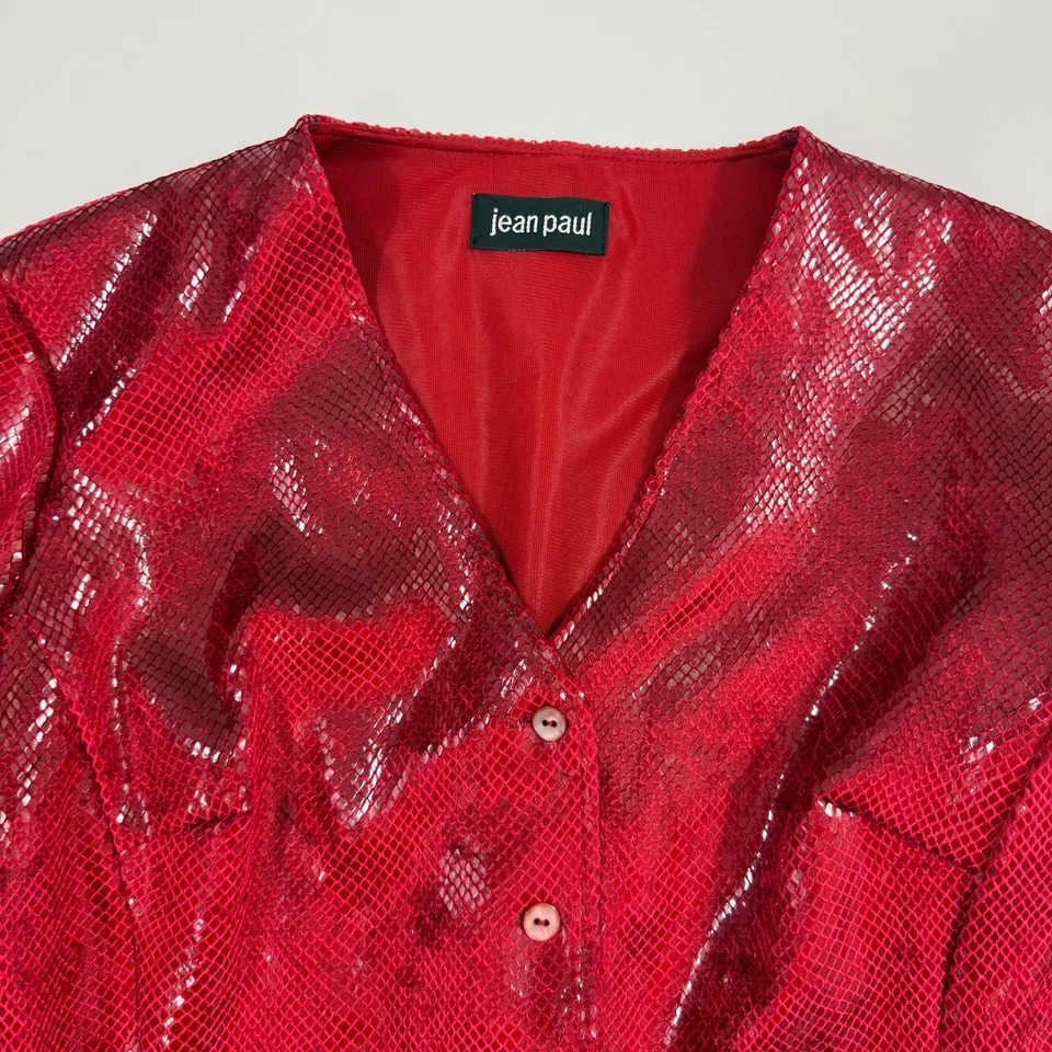 Camisa/top/chaqueta Jean Paul roja de piel de serpiente con botones manga larga cuello en V talla US 6 Foto 3 de 4