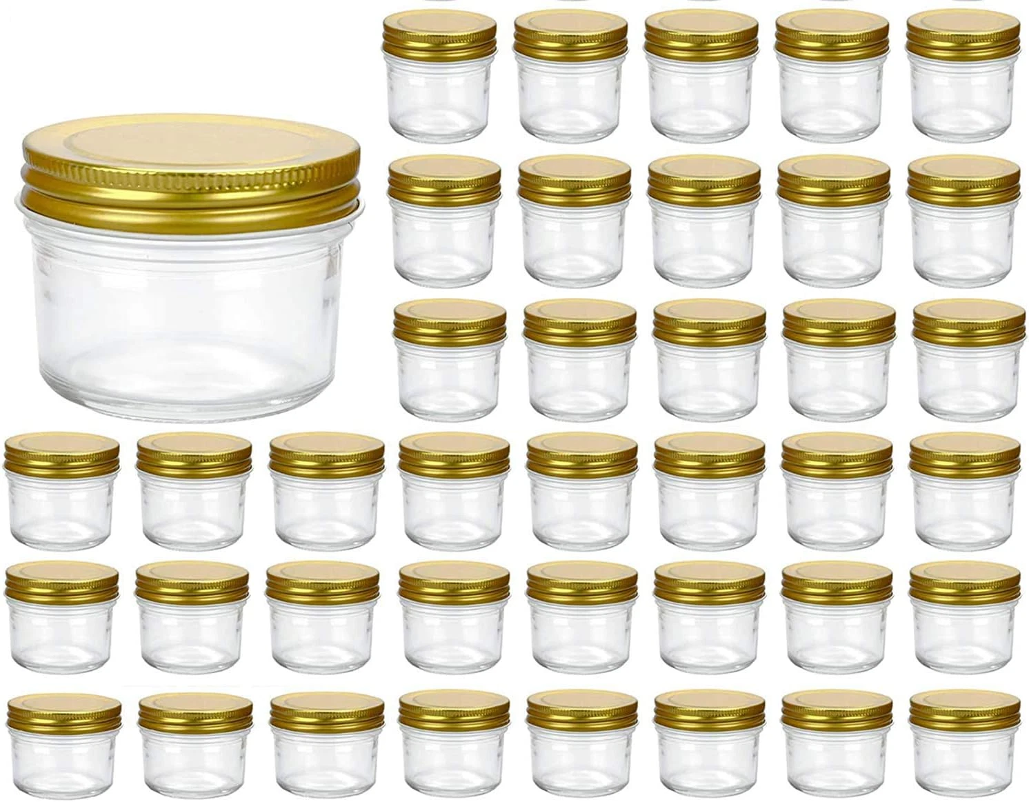 4Oz Clear Glass Jars with Golden Lids, Spice, Herb, Jam, 40Pack, Kitchen Storage