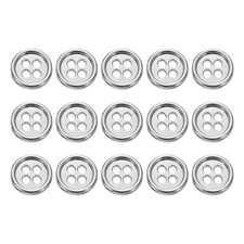 15pcs Metal Button 10mm 0.39" 4 Holes Alloy Round Sewing Buttons, White