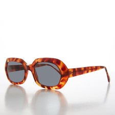 Brown Tortoise Hexagon Mod Vintage Sunglasses Gray Lens - Nadine