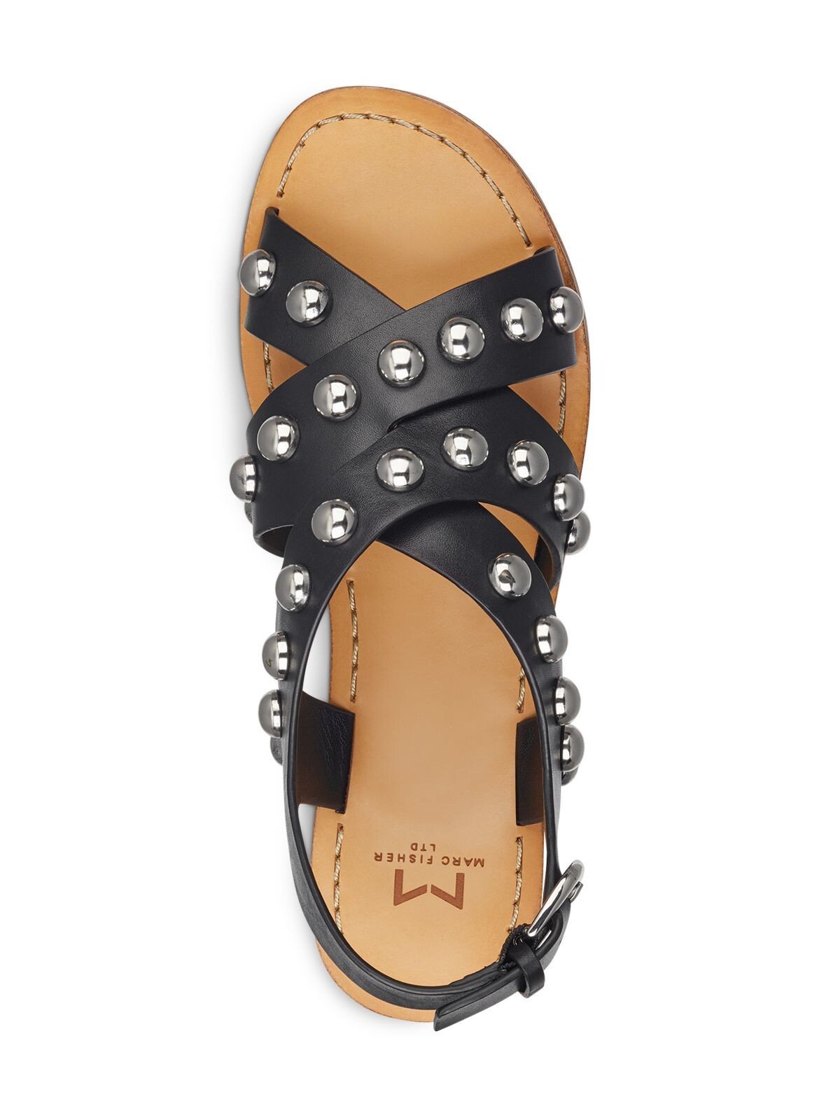 MARC FISHER Womens Black Studded Prancer Round Toe Leather Gladiator Sandles 6 M