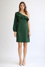 J Crew One Shoulder Classic Green Cotton Blend Dress - Womens Sz 6 New W/Tag
