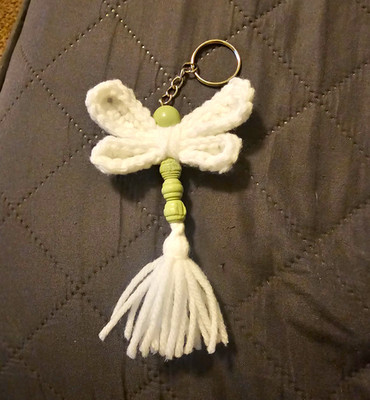 Completely Handmade Dragonfly Keychain With Yarn Tassel.