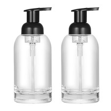 2 Pack Clear Glass Soap Dispenser with Foaming Pump, 13oz Round Bottles