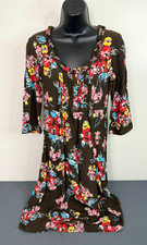 Boden Women's Floral 3/4 Sleeve Pleated Scoop Neck A-Line Dress Black 12R FLAW