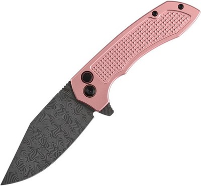 Tenable Knives Entity Pink Aluminum Folding Damascus Pocket Knife B1036F4
