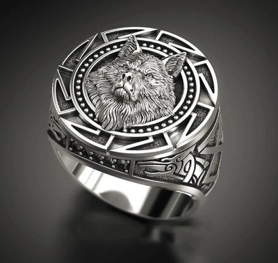 Anillo De Plata De Ley 925 Para Hombre Anillo De De Lobo Guerrero Para Hombre