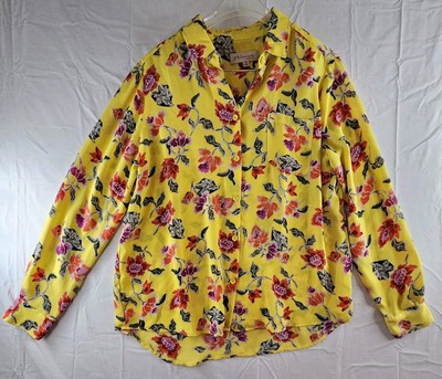 PHILOSOPHY Apparel Shirt Women Medium Yellow Red Floral Print Button Long M