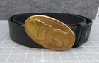 Reproduction US Civil War Belt Buckle On Black Leather Belt That Is A size 36