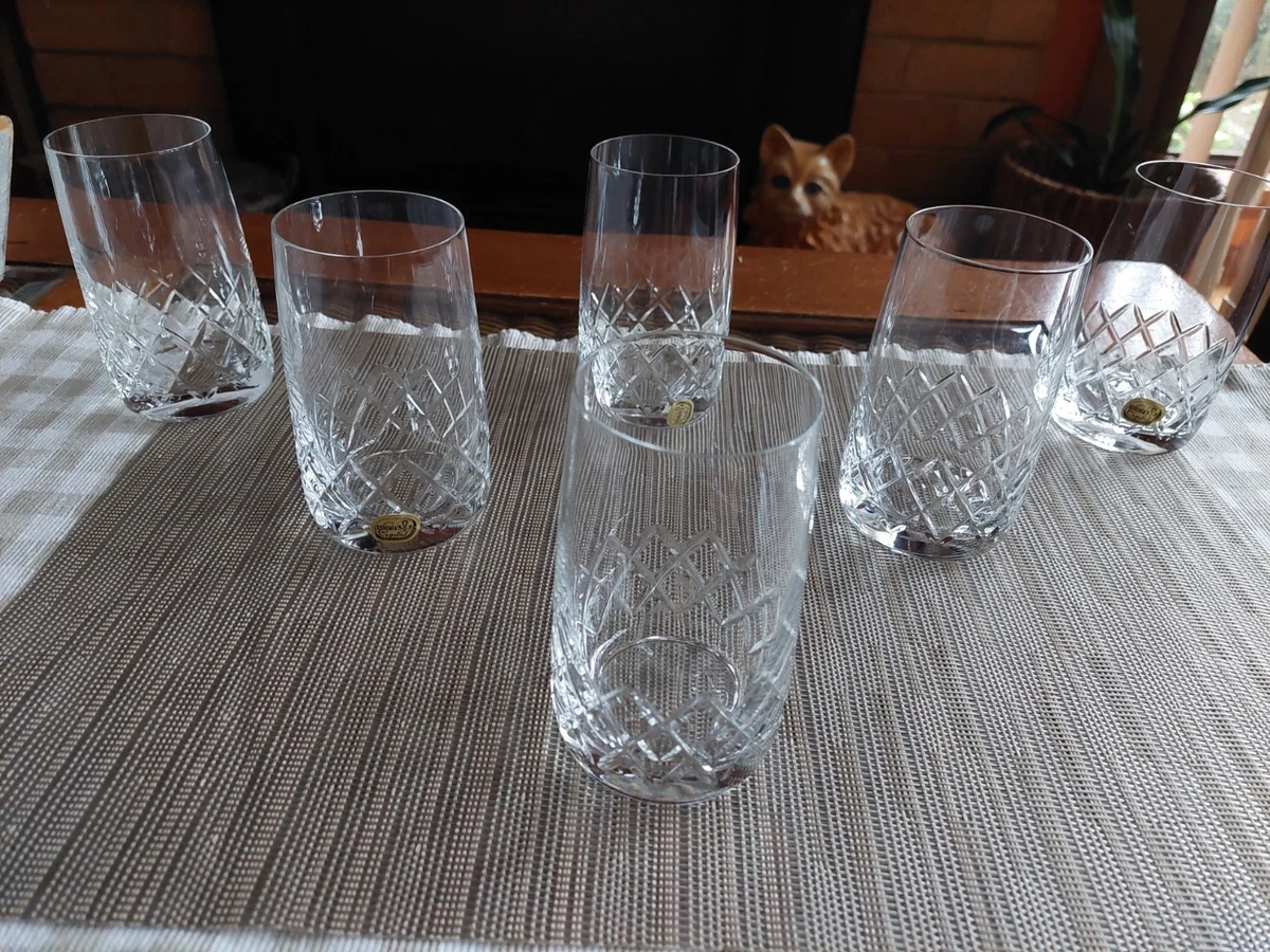 VTG BOHEMIA CRYSTAL CZECHOSLOVAKIA BRISTOL PATTERN DRINKING TUMBLERS 300ml X 6
