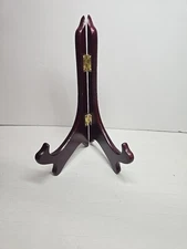 One (1) Folding Brown Wooden Plate Stand/Photo Holder Easel - 8" H x 6" W