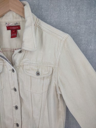 Sundance Jacket Medium Ivory Cropped Hemp Trucker Button Up Western Bohemian - Picture 6 of 21