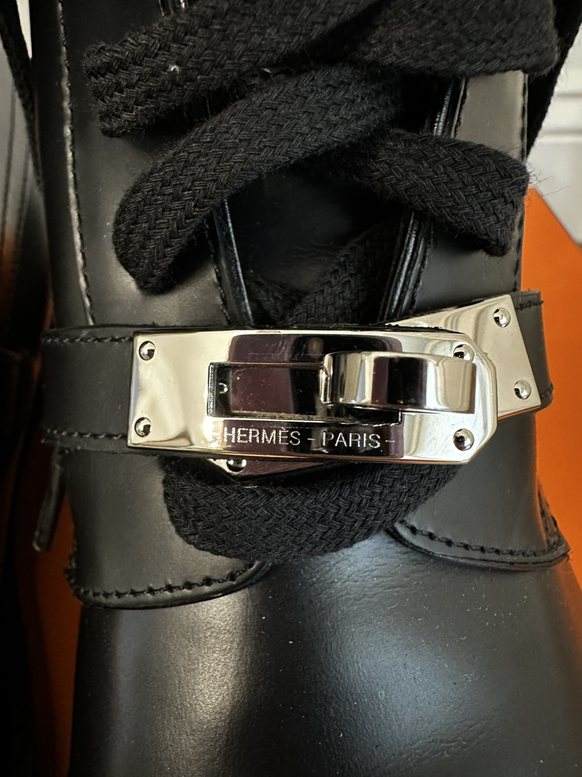Authentic Hermes Funk Combat Kelly Boots Black SHW Size 36.5 image 4